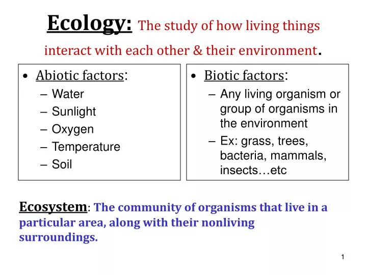 ecology the study of how living things interact with each other their environment