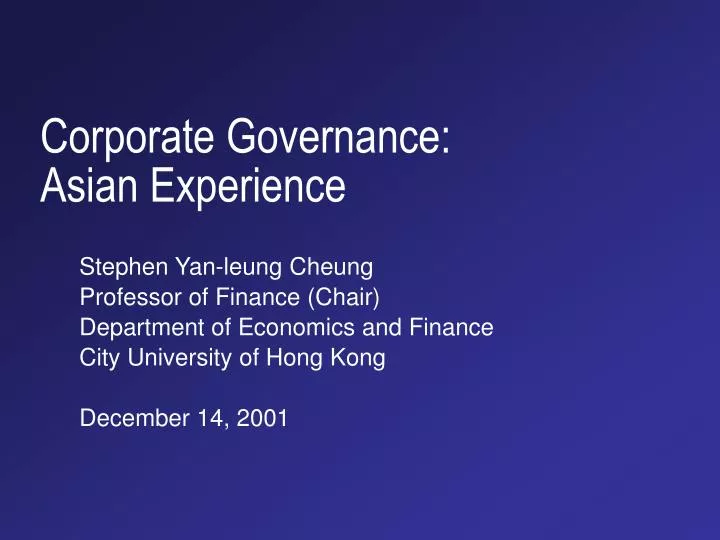 corporate governance asian experience