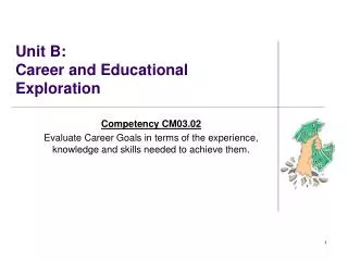 Unit B: Career and Educational Exploration
