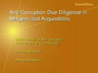 Anti-Corruption Due Diligence in Mergers and Acquisitions