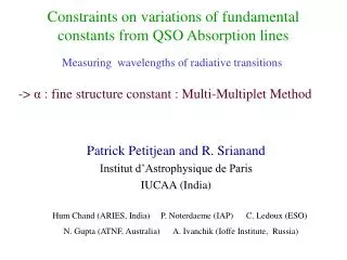 Constraints on variations of fundamental constants from QSO Absorption lines