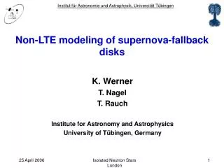 Non-LTE modeling of supernova-fallback disks