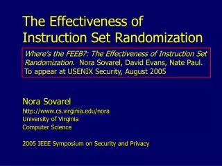The Effectiveness of Instruction Set Randomization
