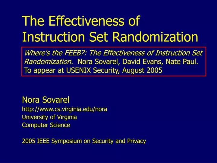 the effectiveness of instruction set randomization