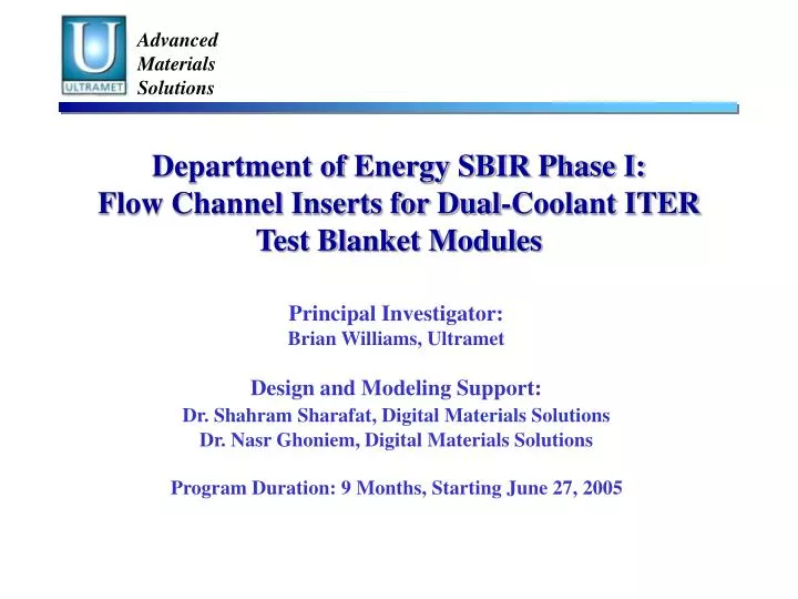 department of energy sbir phase i flow channel inserts for dual coolant iter test blanket modules