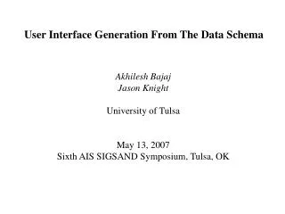 User Interface Generation From The Data Schema