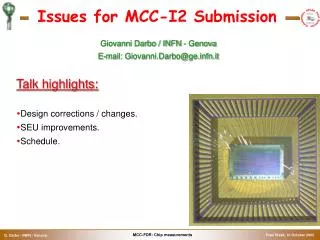 Issues for MCC-I2 Submission