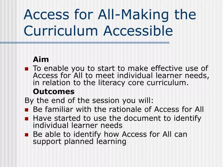 access for all making the curriculum accessible