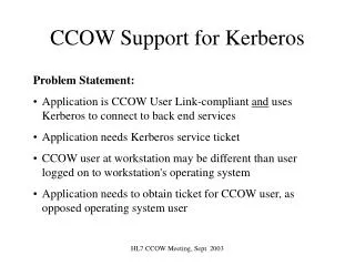 CCOW Support for Kerberos