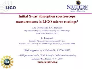 Initial X-ray absorption spectroscopy measurements in LIGO mirror coatings*