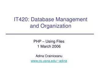 IT420: Database Management and Organization