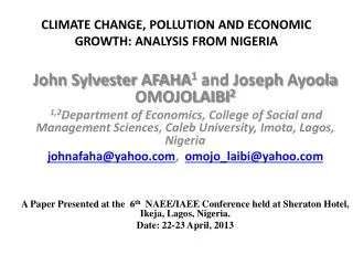 CLIMATE CHANGE, POLLUTION AND ECONOMIC GROWTH: ANALYSIS FROM NIGERIA
