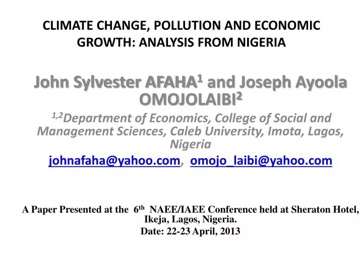 climate change pollution and economic growth analysis from nigeria