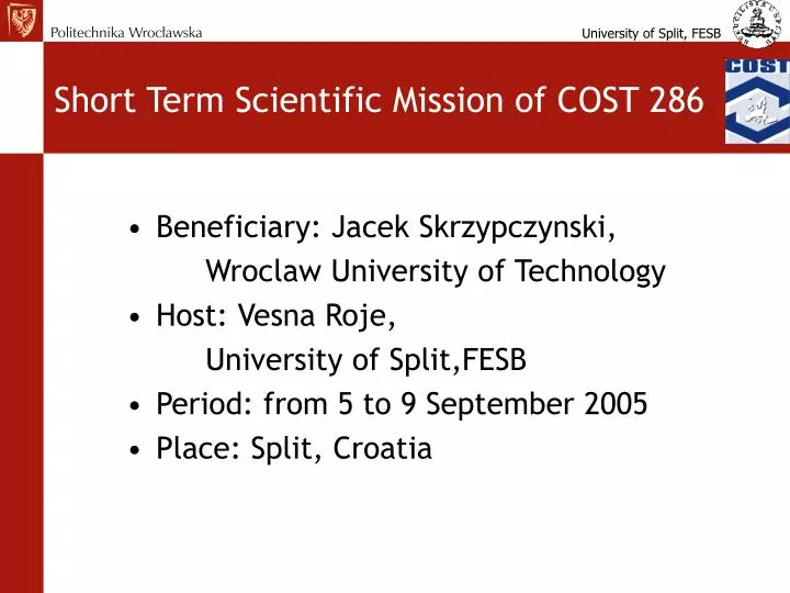 short term scientific mission of cost 286