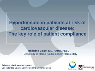 Hypertension in patients at risk of cardiovascular disease: The key role of patient compliance