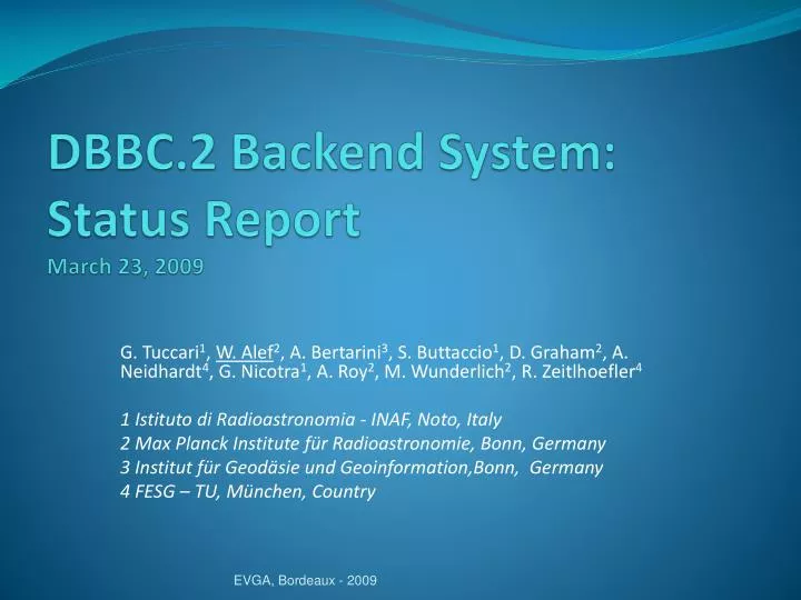 dbbc 2 backend system status report march 23 2009