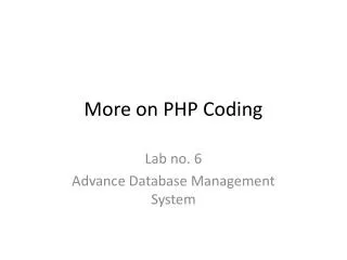 More on PHP Coding