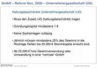 gmbh reform nov 2008 unternehmergesellschaft ug