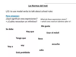 Las Normas del Insti L/O: to use modal verbs to talk about school rules