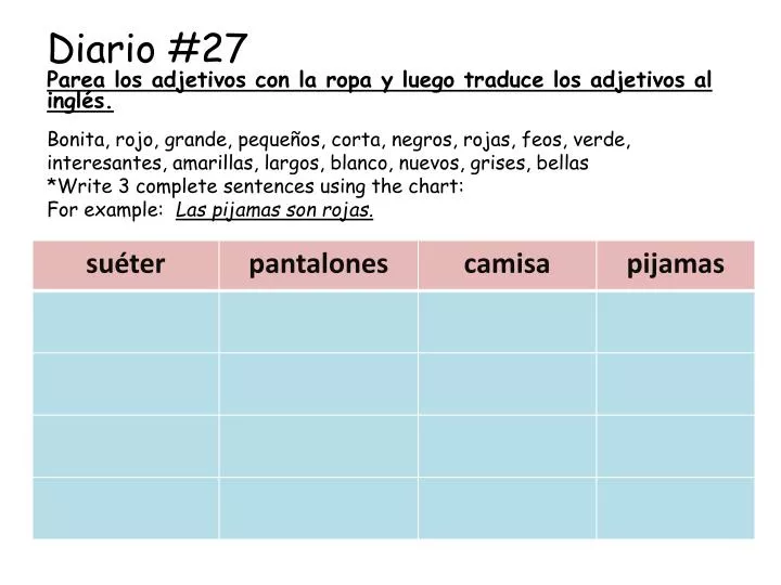 Adjetivos de discount ropa en ingles