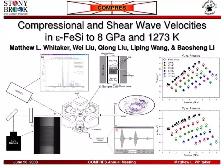 compressional and shear wave velocities in fesi to 8 gpa and 1273 k