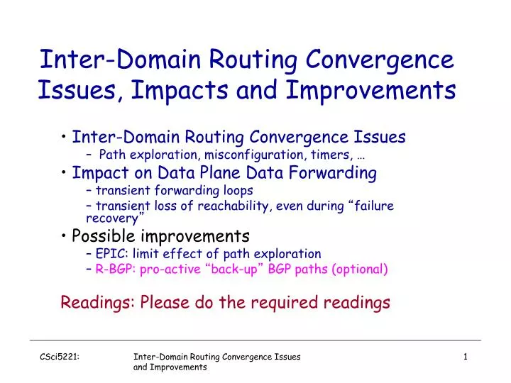 inter domain routing convergence issues impacts and improvements