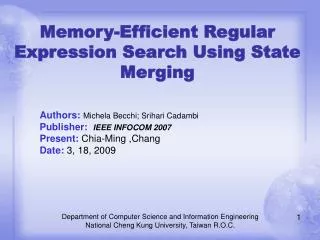 Memory-Efficient Regular Expression Search Using State Merging