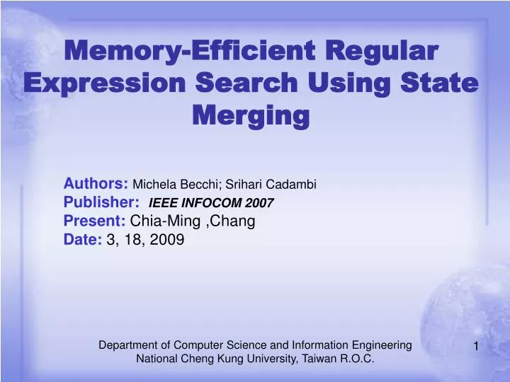 memory efficient regular expression search using state merging