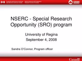 NSERC - Special Research Opportunity (SRO) program