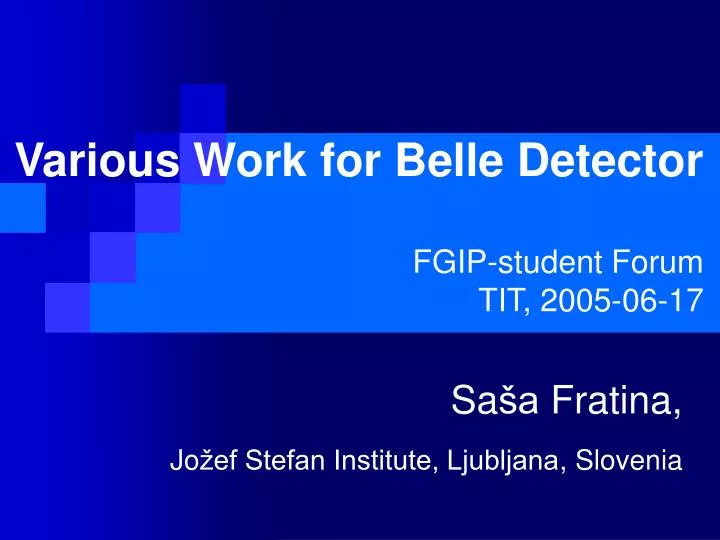 various work for belle detector fgip student forum tit 2005 06 17
