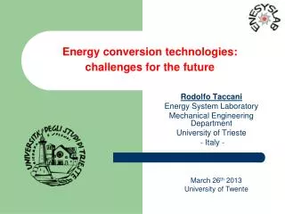 Energy conversion technologies: challenges for the future