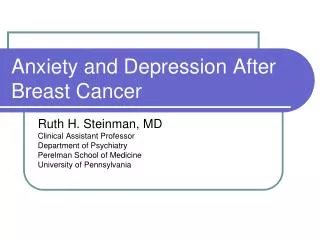 Anxiety and Depression After Breast Cancer