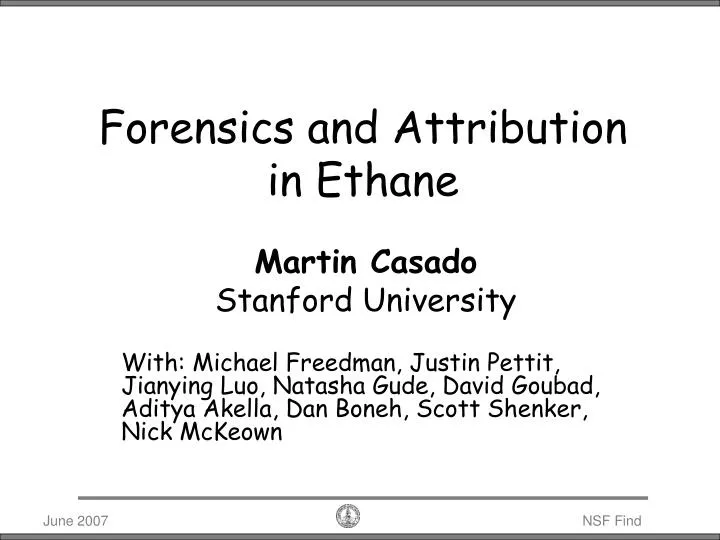 forensics and attribution in ethane