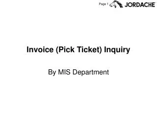 Invoice (Pick Ticket) Inquiry