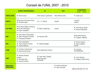 conseil de l unil 2007 2010