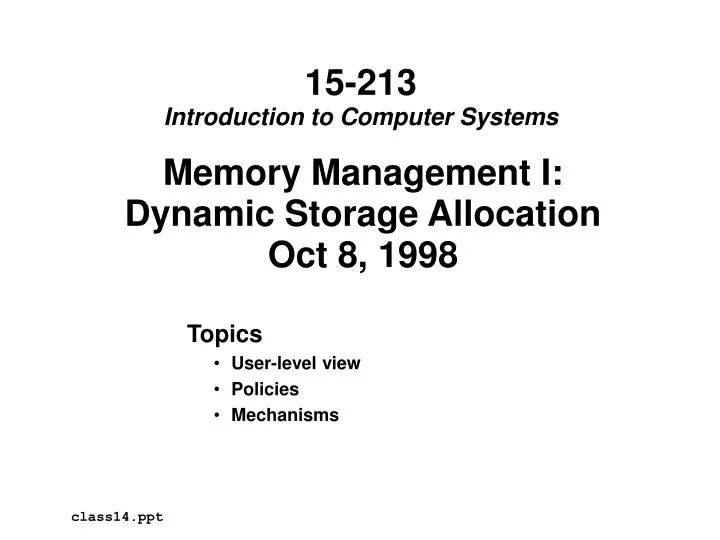 memory management i dynamic storage allocation oct 8 1998