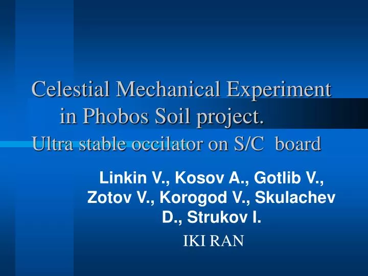 celestial mechanical experiment in phobos soil project ultra stable occilator on s c board