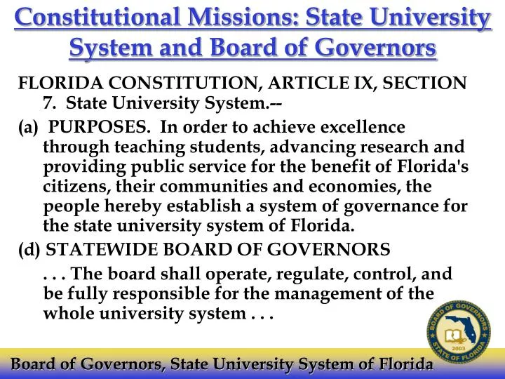 constitutional missions state university system and board of governors