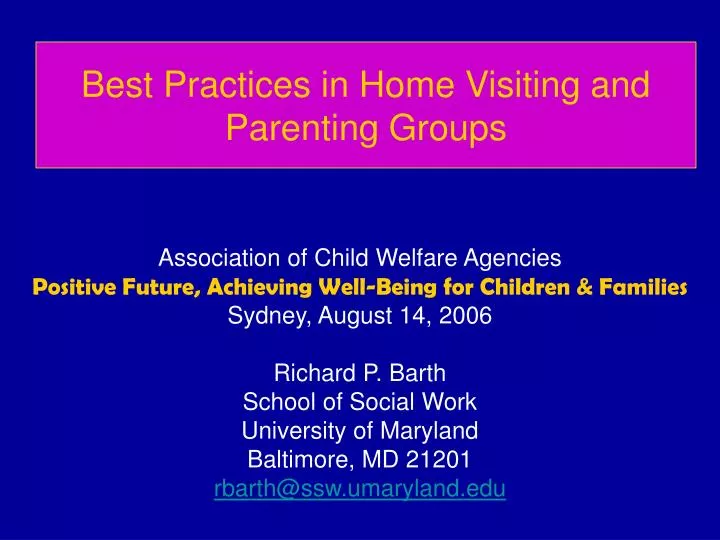 best practices in home visiting and parenting groups