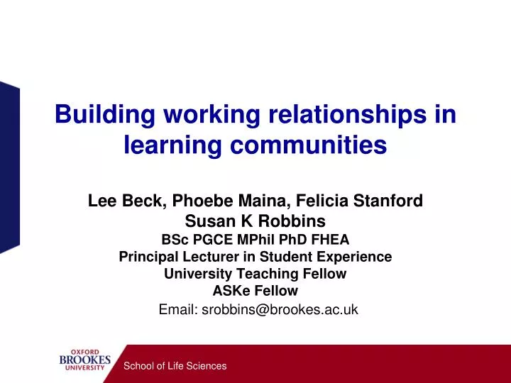 building working relationships in learning communities