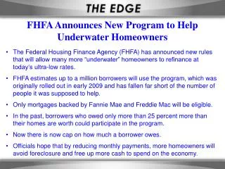 FHFA Announces New Program to Help Underwater Homeowners