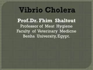 Prof.Dr. Fhim Shaltout Professor of Meat Hygiene Faculty of Veterinary Medicne