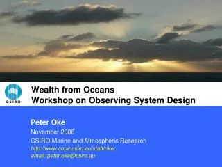 Wealth from Oceans Workshop on Observing System Design