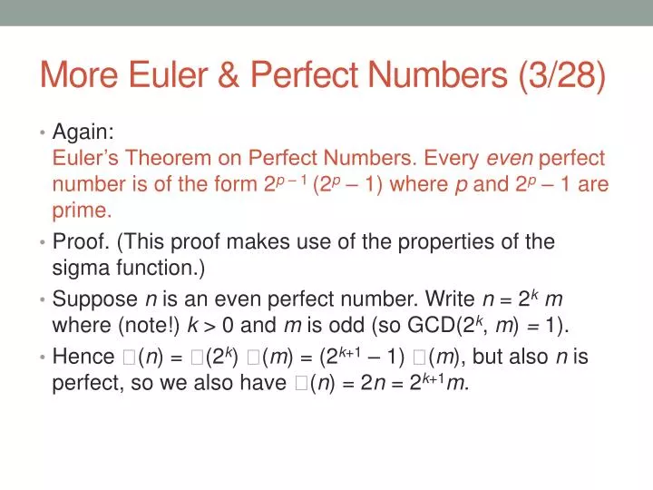 more euler perfect numbers 3 28