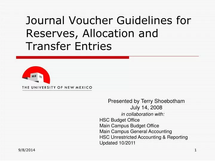 journal voucher guidelines for reserves allocation and transfer entries
