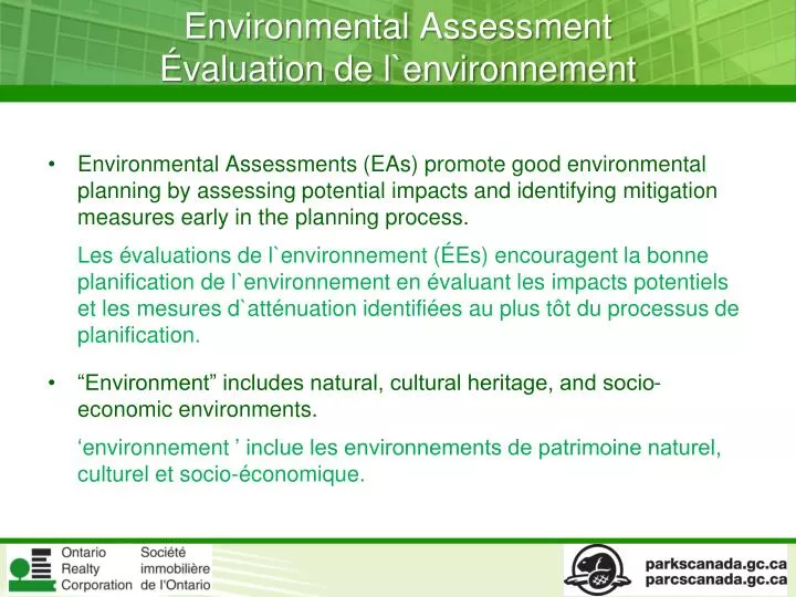 environmental assessment valuation de l environnement