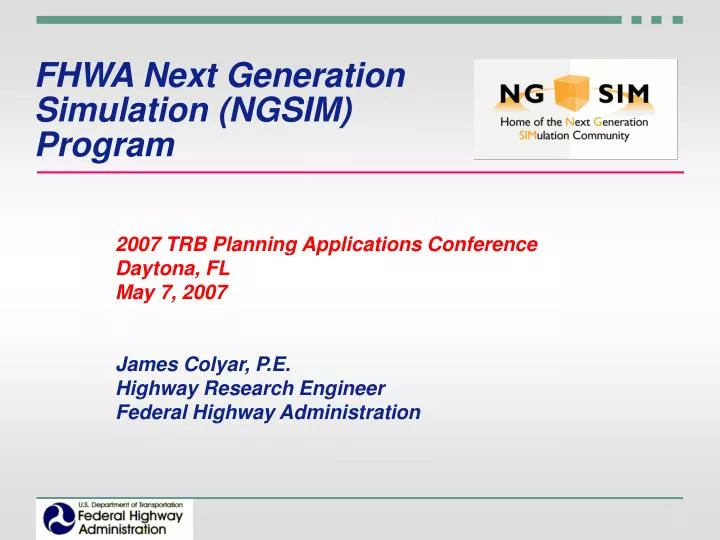 fhwa next generation simulation ngsim program