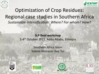 SLP final workshop 2-4 th October 2012, Addis Ababa, Ethiopia Southern Africa team