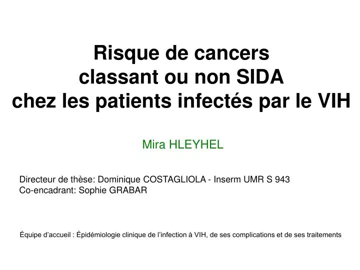 risque de cancers classant ou non sida chez les patients infect s par le vih