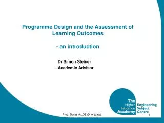 Programme Design and the Assessment of Learning Outcomes - an introduction